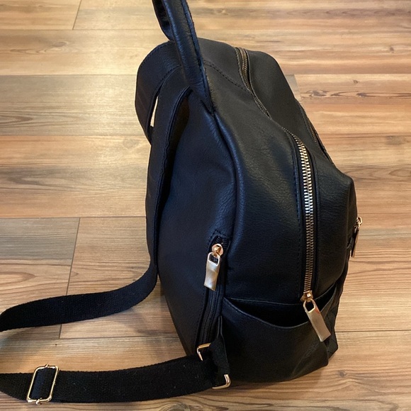 Designer Look Black Faux Leather Quilted Backpack Purse - Picture 6 of 13